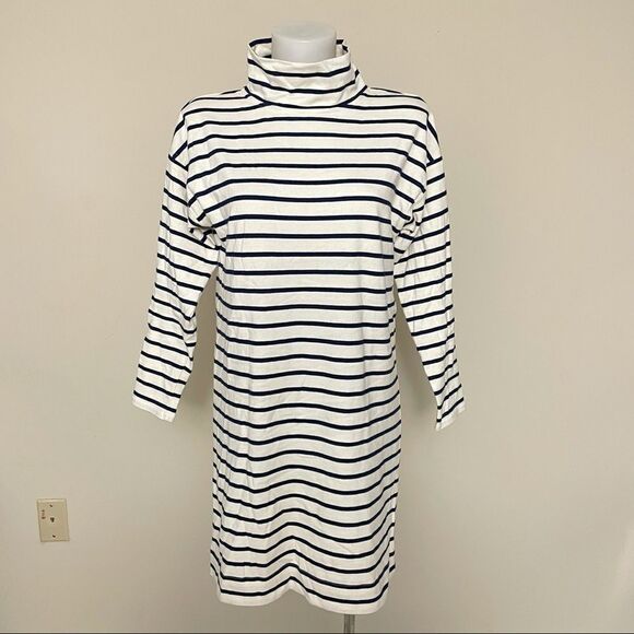 VINEYARD VINES STRIPED NAVY WHITE MOCK NECK LONGSLEEVE SHIFT DRESS SZ small - Picture 1 of 9